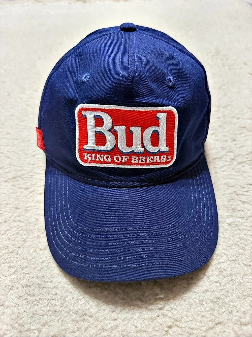 Budweiser King of Beers Patch Snapback Hat Blue & Red Bud
